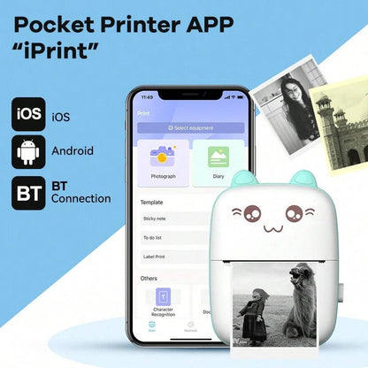 "Portable Wireless Mini Bluetooth Printer for Label, Photo, and Memo Printing"